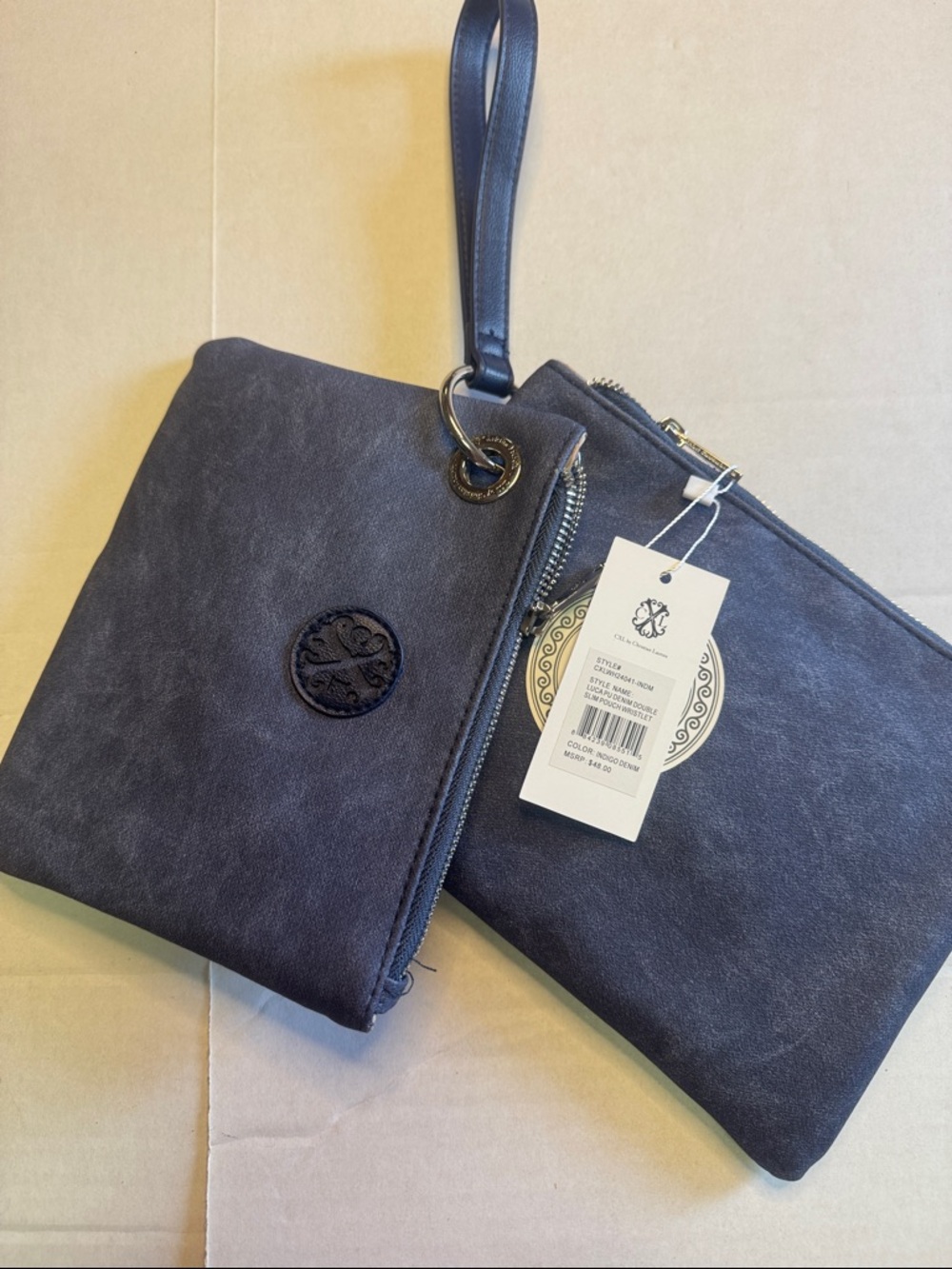 Christian Lacroix Duo Zip Wristlet Clutch in Slate Gray